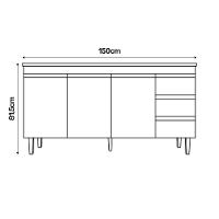 Balcão Gabinete 150cm 3 Portas E Armário Aéreo Branco