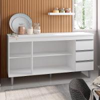 Balcão Gabinete 150cm 3 Portas E Armário Aéreo Branco - 5