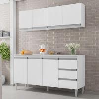 Balcão Gabinete 150cm 3 Portas E Armário Aéreo Branco - 7