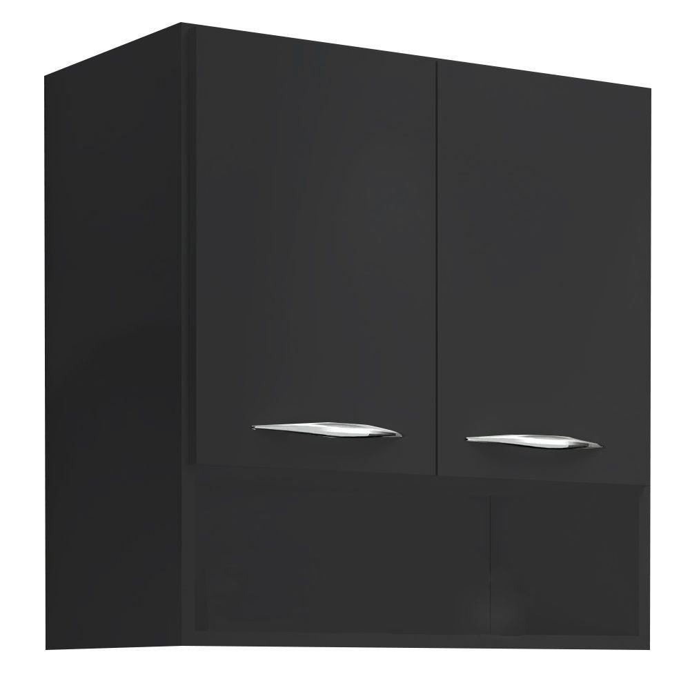 Armário Aéreo Duas Portas Com Nicho Preto Em Mdf - 1