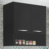 Armário Aéreo Duas Portas Com Nicho Preto Em Mdf - 7