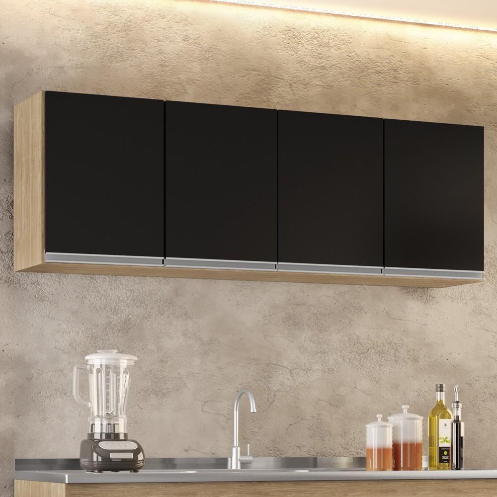 Armário Aéreo 160cm 4 Portas Nevada Castanho/preto - Lumil Móveis - 4