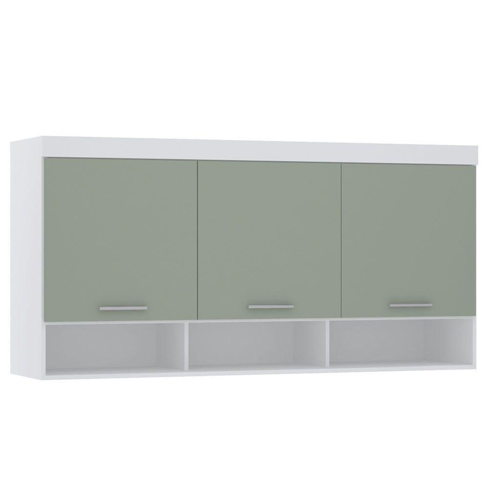 Armário Aéreo Maleiro Modulado 165cm 3 Portas Alpes Luciane Móveis Branco Pf Com Verde Pf - 8