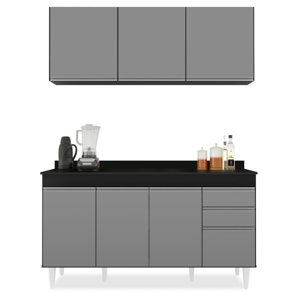 Armário Aéreo Argélia E Balcão Gabinete 150cm Marrocos Preto/cinza - Lumil Móveis - 2