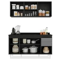 Armário Aéreo Argélia E Balcão Gabinete 150cm Marrocos Preto/cinza - Lumil Móveis - 5