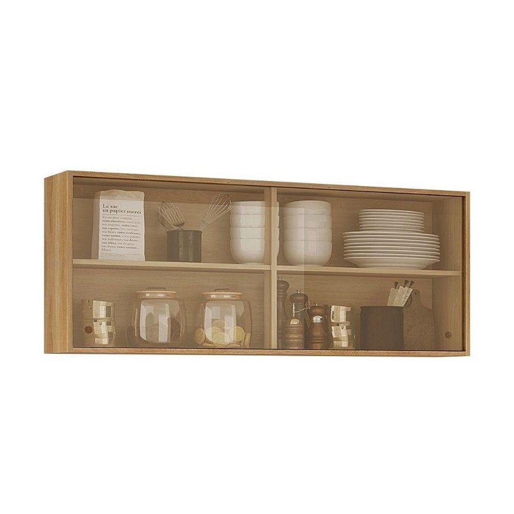 Armário Aéreo Duplo Valencia 2 Portas De Correr Vidro Reflecta Salleto Carvalho - 1