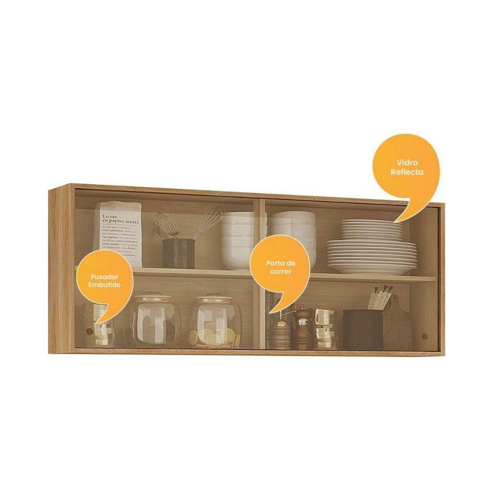 Armário Aéreo Duplo Valencia 2 Portas De Correr Vidro Reflecta Salleto Carvalho - 3