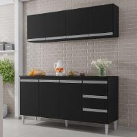 Balcão Gabinete 150cm 3 Portas E Armário Aéreo Preto - 4