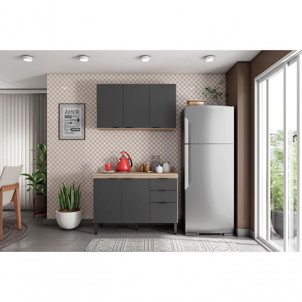 Armario Aereo E Balcao Com Tampo 120Cm Avena Grafito - 3