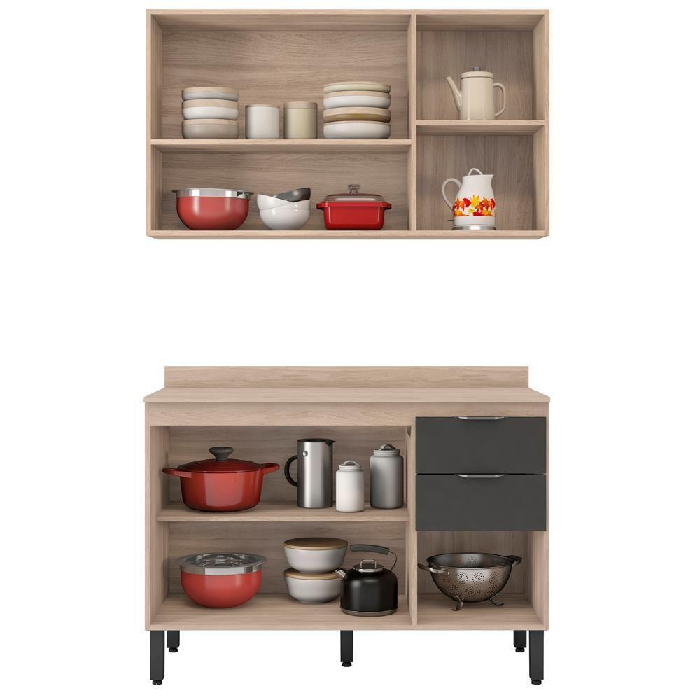 Armario Aereo E Balcao Com Tampo 120Cm Avena Grafito - 4