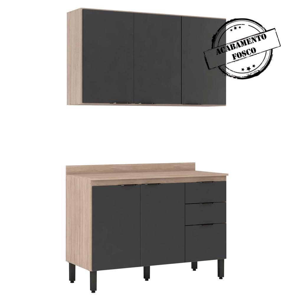 Armario Aereo E Balcao Com Tampo 120Cm Avena Grafito - 7