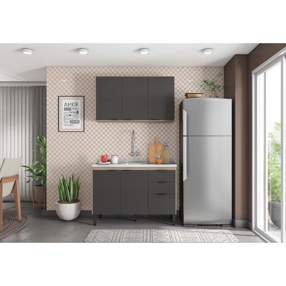 Armario Aereo E Balcao Para Pia 120Cm Avena Grafito - 3