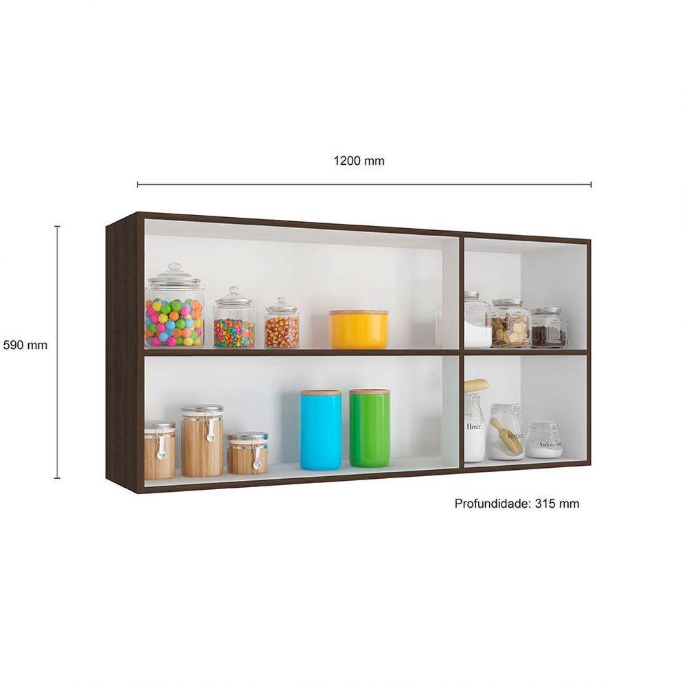 Armário Aéreo Evidence 3 Portas 120cm Com Prateleira Poliman Móveis Amêndoa - 2