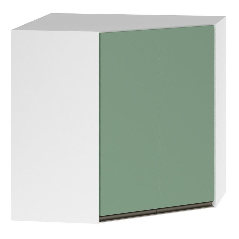 Armário Canto Diagonal 2 Portas Branco Polar C/Verde - 1