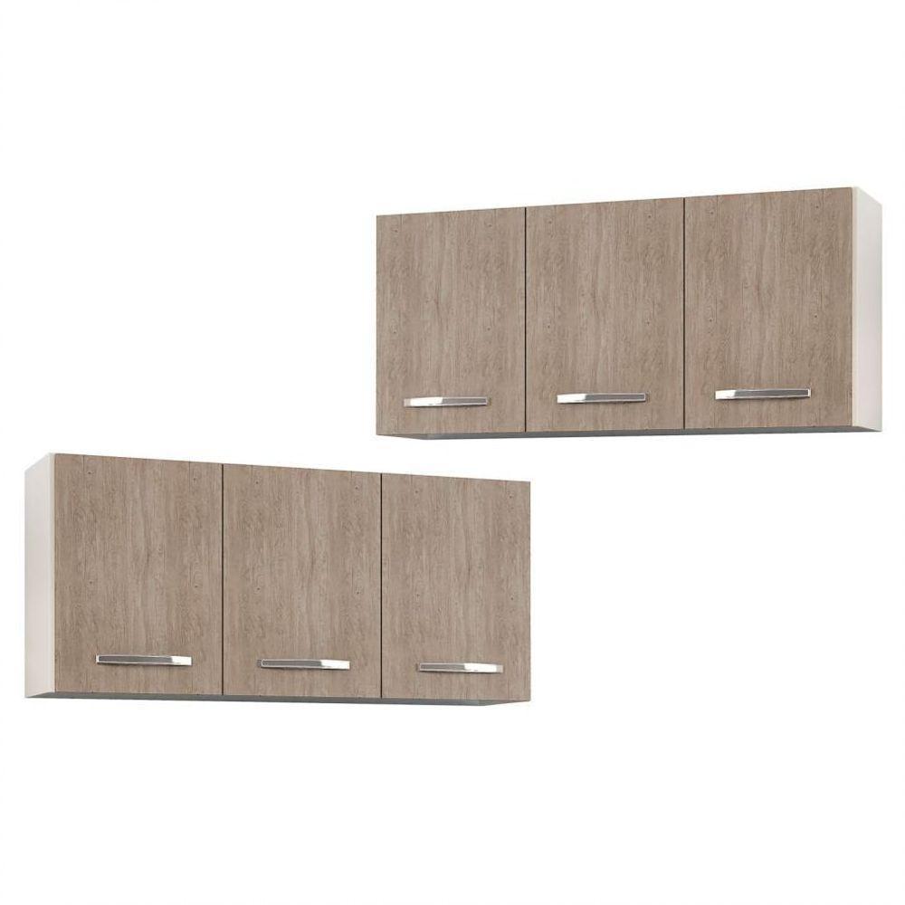 Kit 2 Armários Aéreos Honduras 120Cm 3 Portas - Lumil Móveis Branco/Castanho - 1