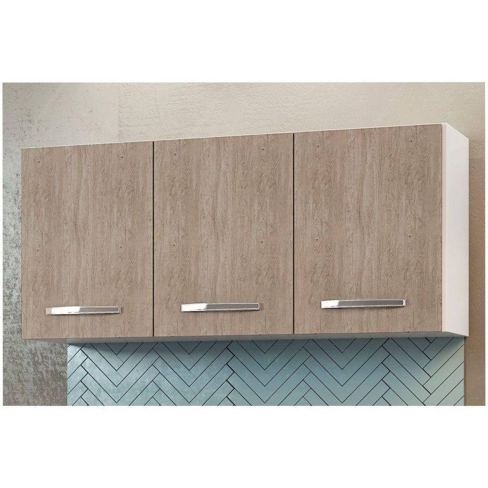 Kit 2 Armários Aéreos Honduras 120Cm 3 Portas - Lumil Móveis Branco/Castanho - 2