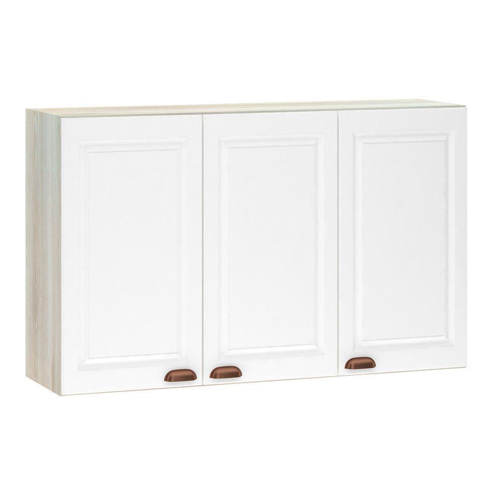 Armário Aéreo 120 Cm 3 Portas Legno Crema Com Branco Pet - 1