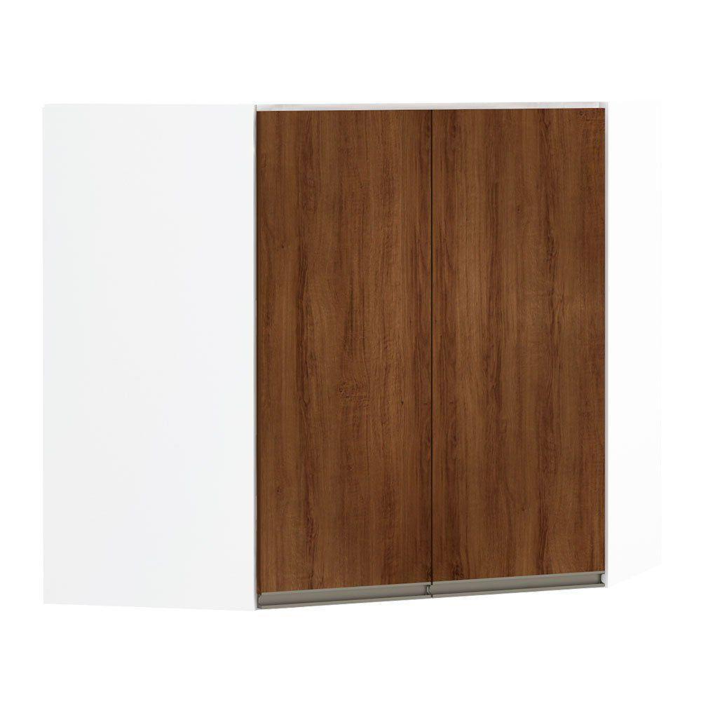 Armário Canto Diagonal 2 Portas Branco Polar C/Nogueira - 1