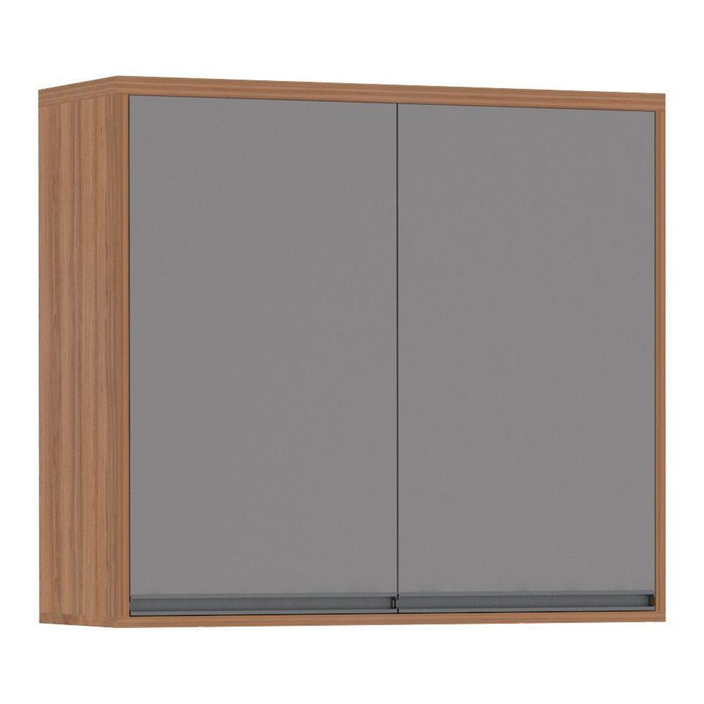 Armário Aéreo 80 Cm 2 Portas De Abrir 1 Prateleira Isa Luciane Móveis Vanilla Com Cinza Puro - 2