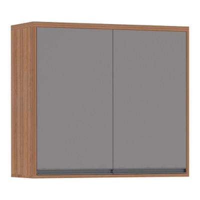 Armário Aéreo 80 Cm 2 Portas De Abrir 1 Prateleira Isa Luciane Móveis Vanilla Com Cinza Puro