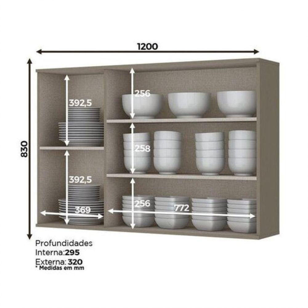 Armário Aéreo 03 Portas Com Vidro 120 Cm Connect Henn Duna - 4