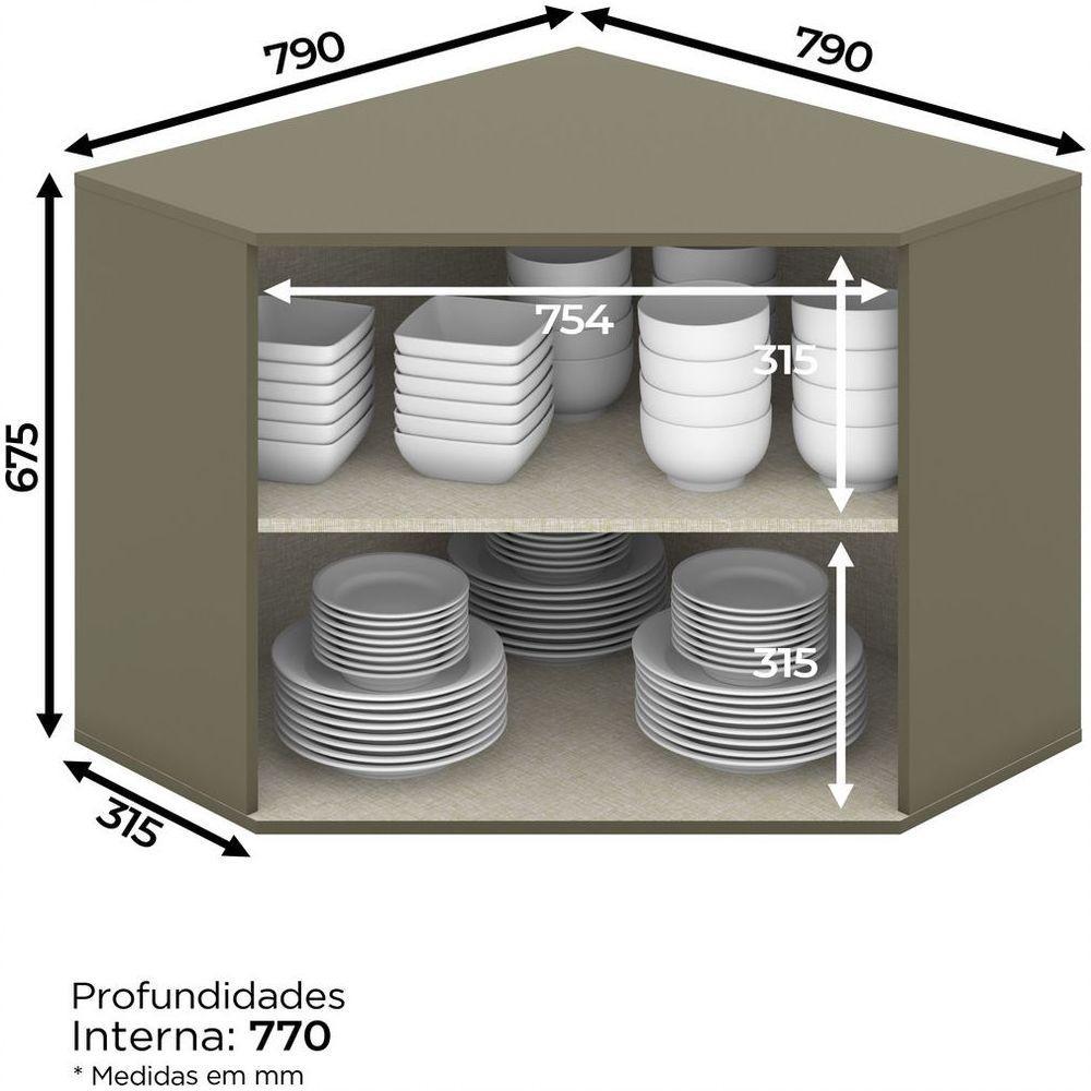 Armário Aéreo Canto Oblíquo 02 Portas Connect Henn Duna Com Cristal - 4