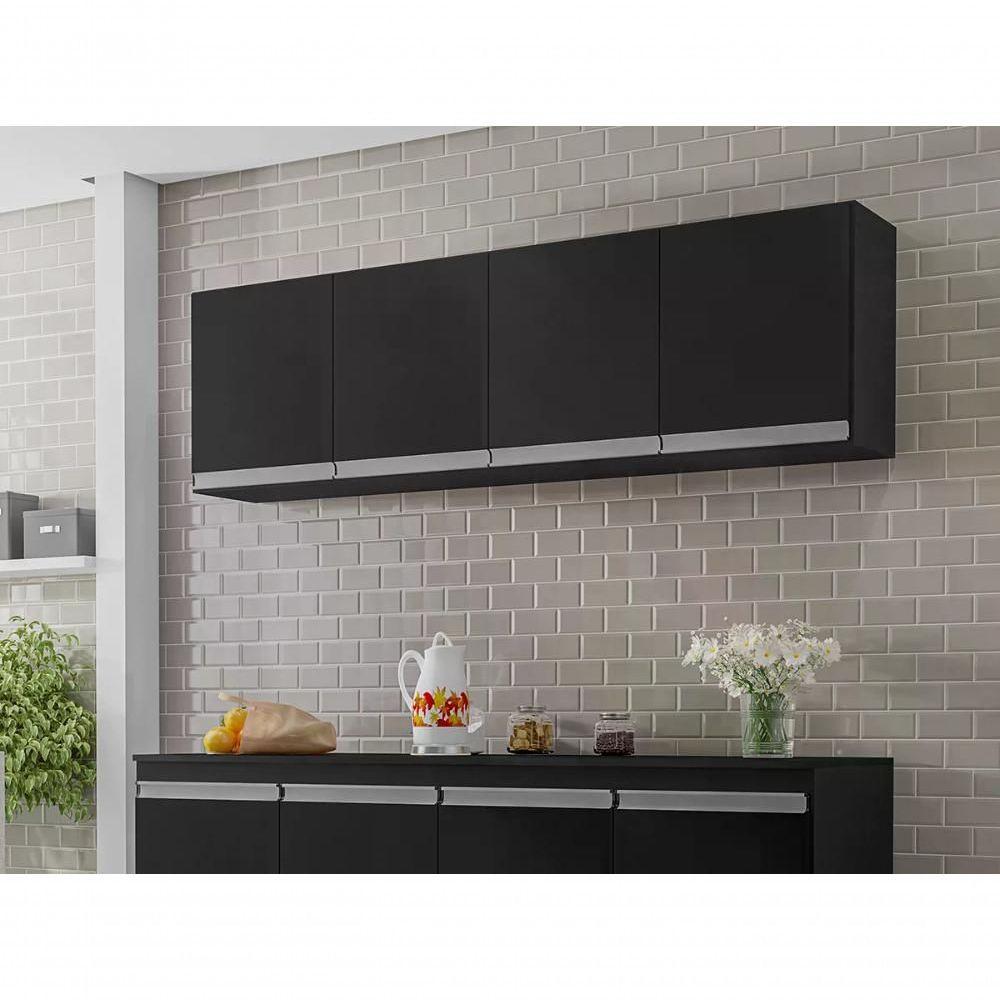 Armário Aéreo 160 Cm 4 Portas Andreia Preto Preto - 3