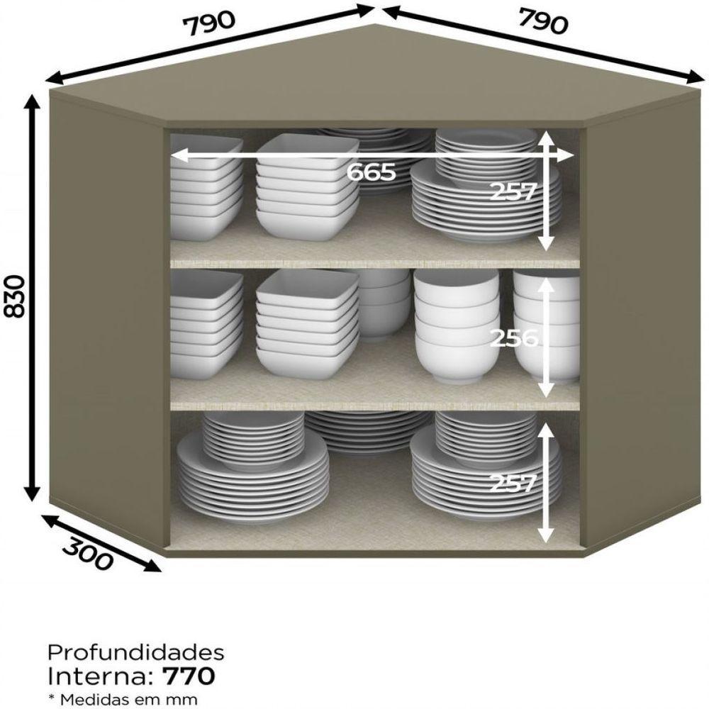 Armário Aéreo Canto Oblíquo 02 Portas Connect Henn Duna Com Cristal - 4