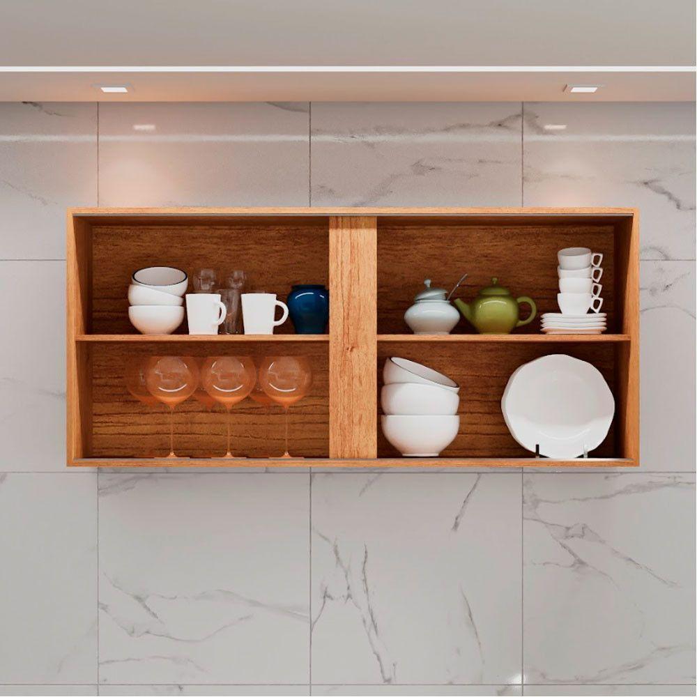 Armário Aéreo Duplo Valencia 2 Portas De Correr Vidro Reflecta Salleto Cinamomo Com Off White - 2