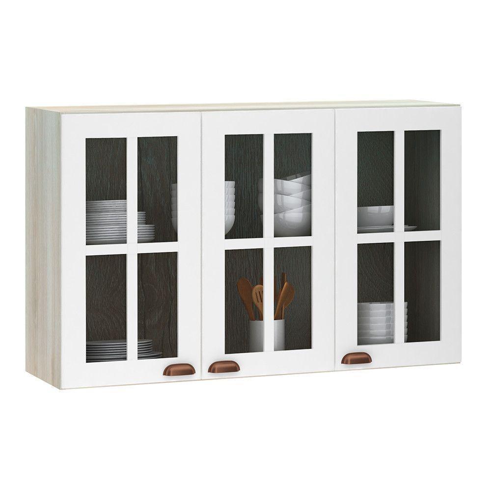 Armário Aéreo 120cm 3 Portas Janelinha Crema Com Branco Pet - 1