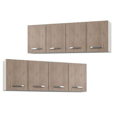 Kit 2 Armários Aéreos 160cm 4 Portas Branco e Castanho