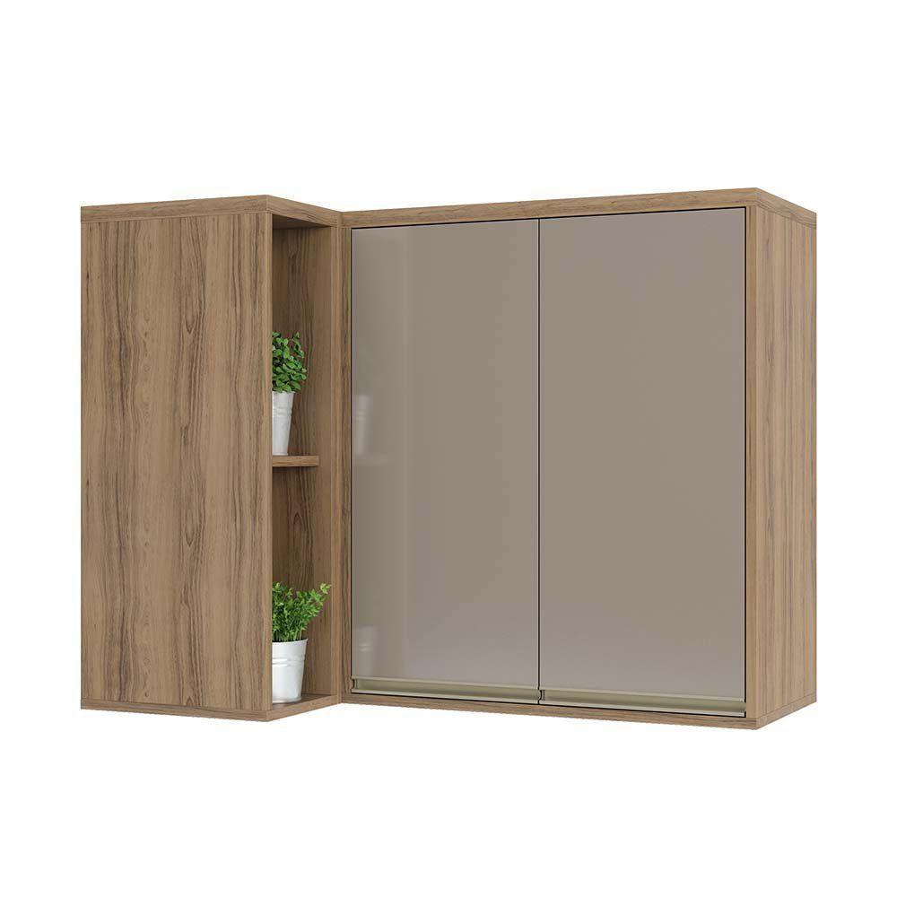 Armário Aéreo Canto Reto 95cm 2 Portas 1 Prateleira Mel - 1