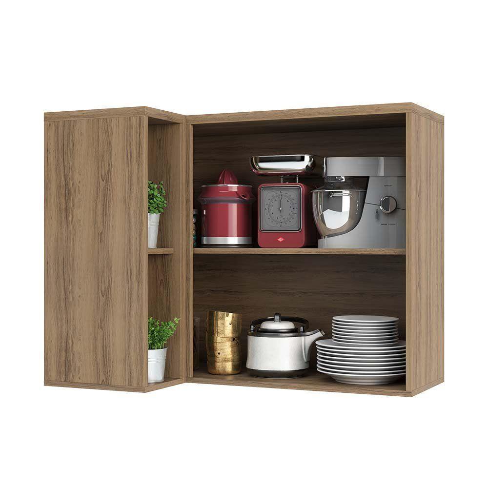 Armário Aéreo Canto Reto 95cm 2 Portas 1 Prateleira Mel - 6