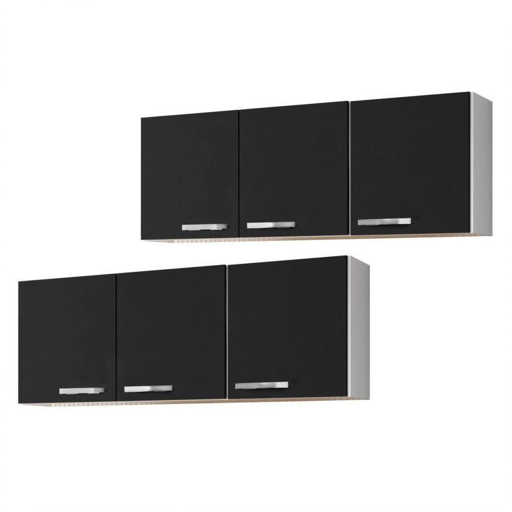 Kit 2 Armários Aéreos Parma 3 Portas Branco Preto Lumil - 1