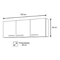 Kit 2 Armários Aéreos Parma 3 Portas Branco Preto Lumil - 3