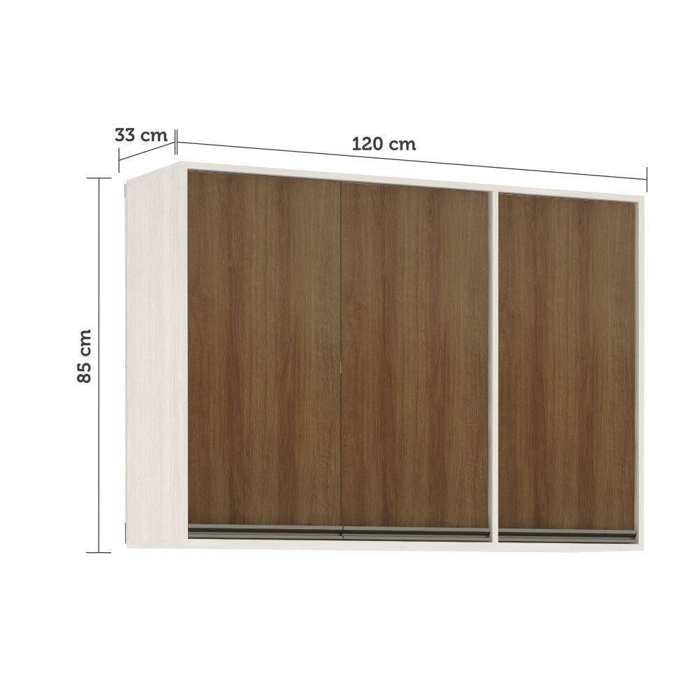 Armário Aéreo De Cozinha 120 Cm 3 Portas Linea Luciane Pátina Ff-avelã Ff - 4