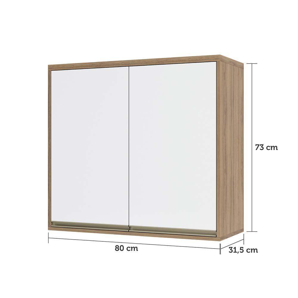 Armário Aéreo 80 Cm 2 Portas De Abrir 1 Prateleira Mel Luciane Móveis Vanilla Com Branco - 6