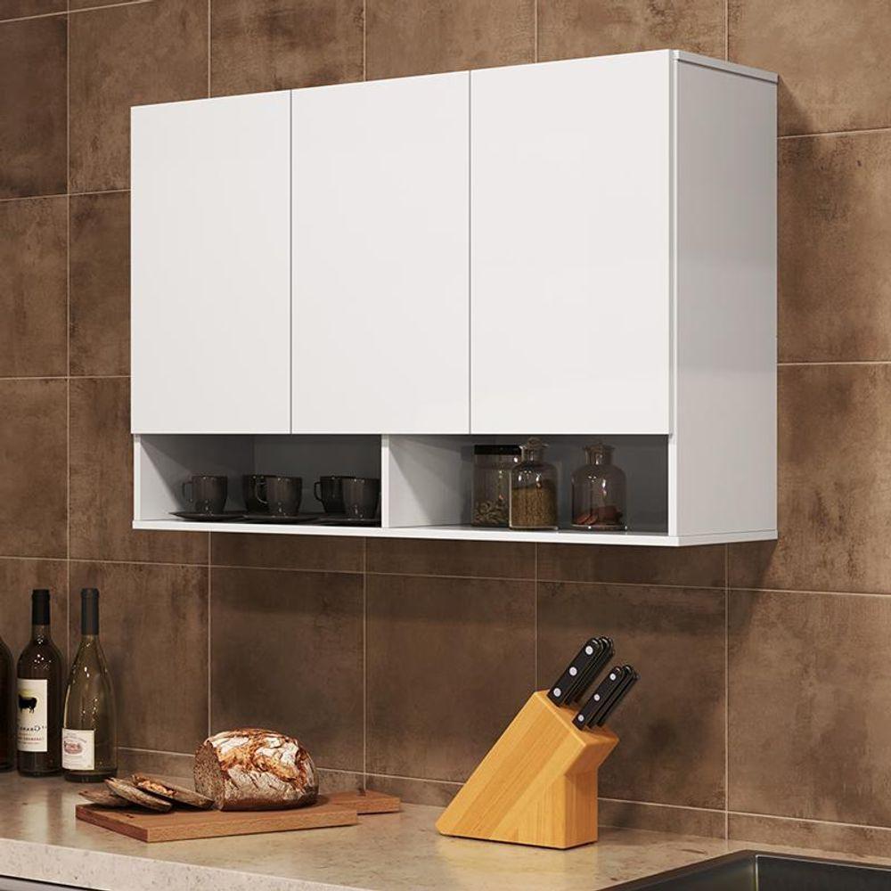Armario Aereo Milão Cozinha 3 Portas E 2 Nichos Branco - 1