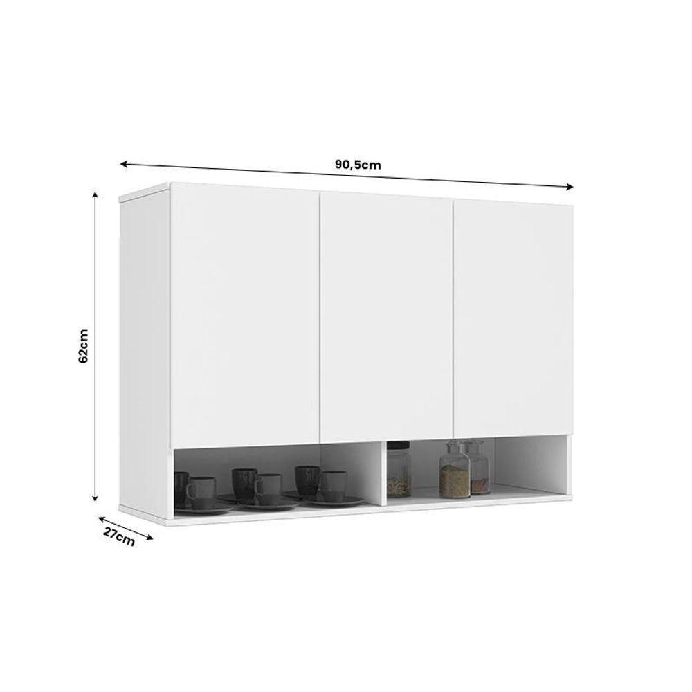 Armario Aereo Milão Cozinha 3 Portas E 2 Nichos Branco - 3