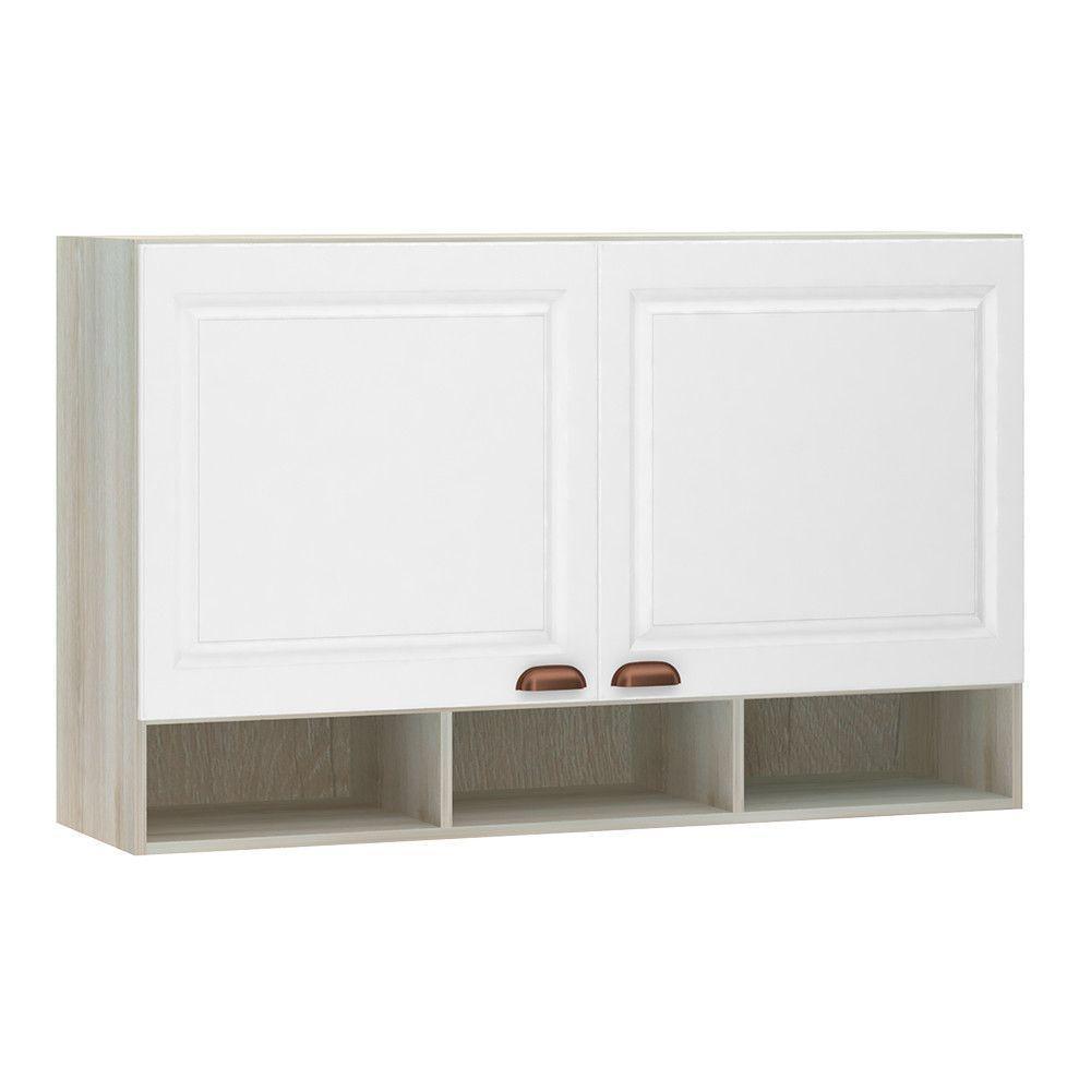 Armário Aéreo 120 Cm 2 Portas Com Nicho Crema Com Branco - 1