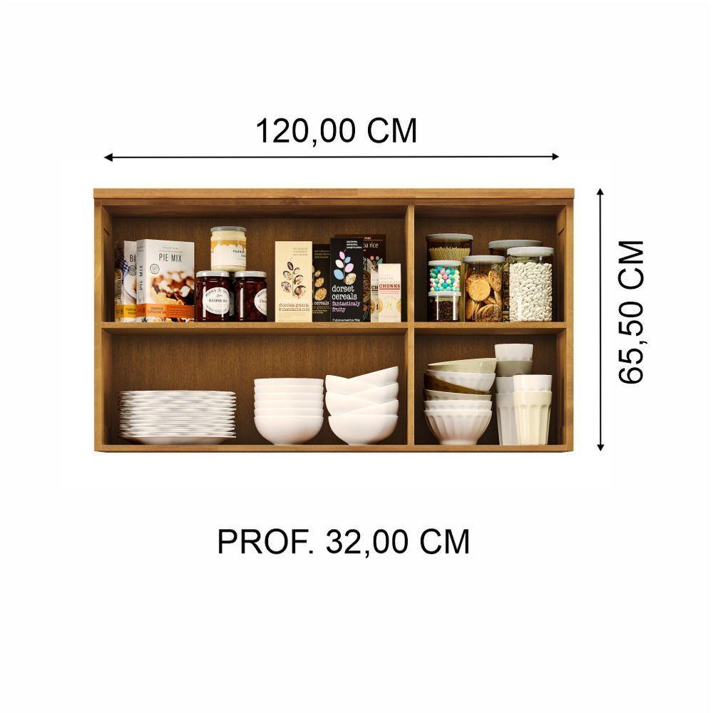 Armário Aéreo De Cozinha Em Madeira 120cm 3 Portas E 1 Prateleira Mel - Cavazotto - 2