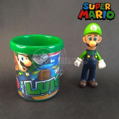 Kit Boneco Colecion. Luigi Super Mario 13Cm + Caneca