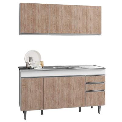 Armário Aéreo e Balcão Gabinete com Pia Inox 150cm Branco