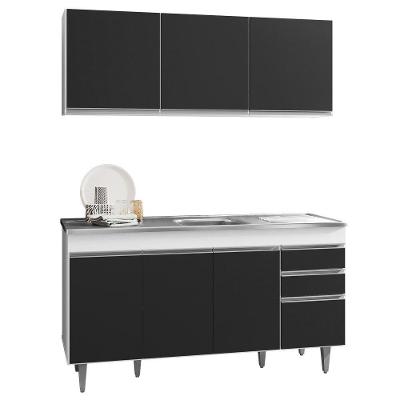 Armário Aéreo e Balcão Gabinete com Pia Inox 150cm Branco