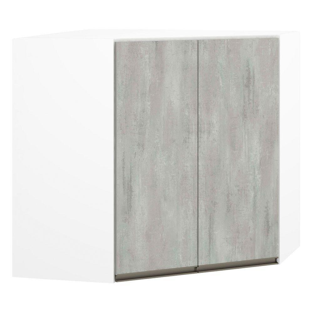 Armário Canto Diagonal 2 Portas Branco Polar C/Concreto - 1