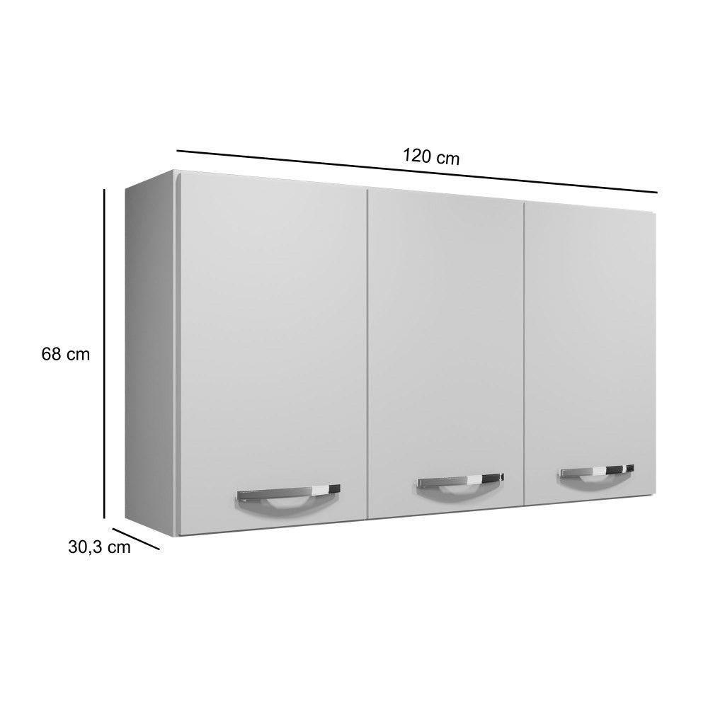 Armário Aéreo Etios 3 Portas Kaiki Móveis Branco - 12