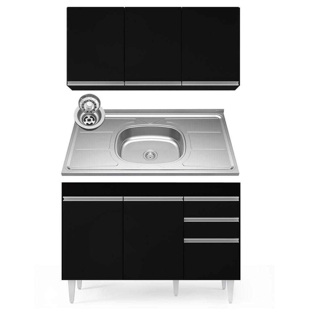 Armário Aéreo E Balcão Com Pia 120Cm Michigan Preto - 1