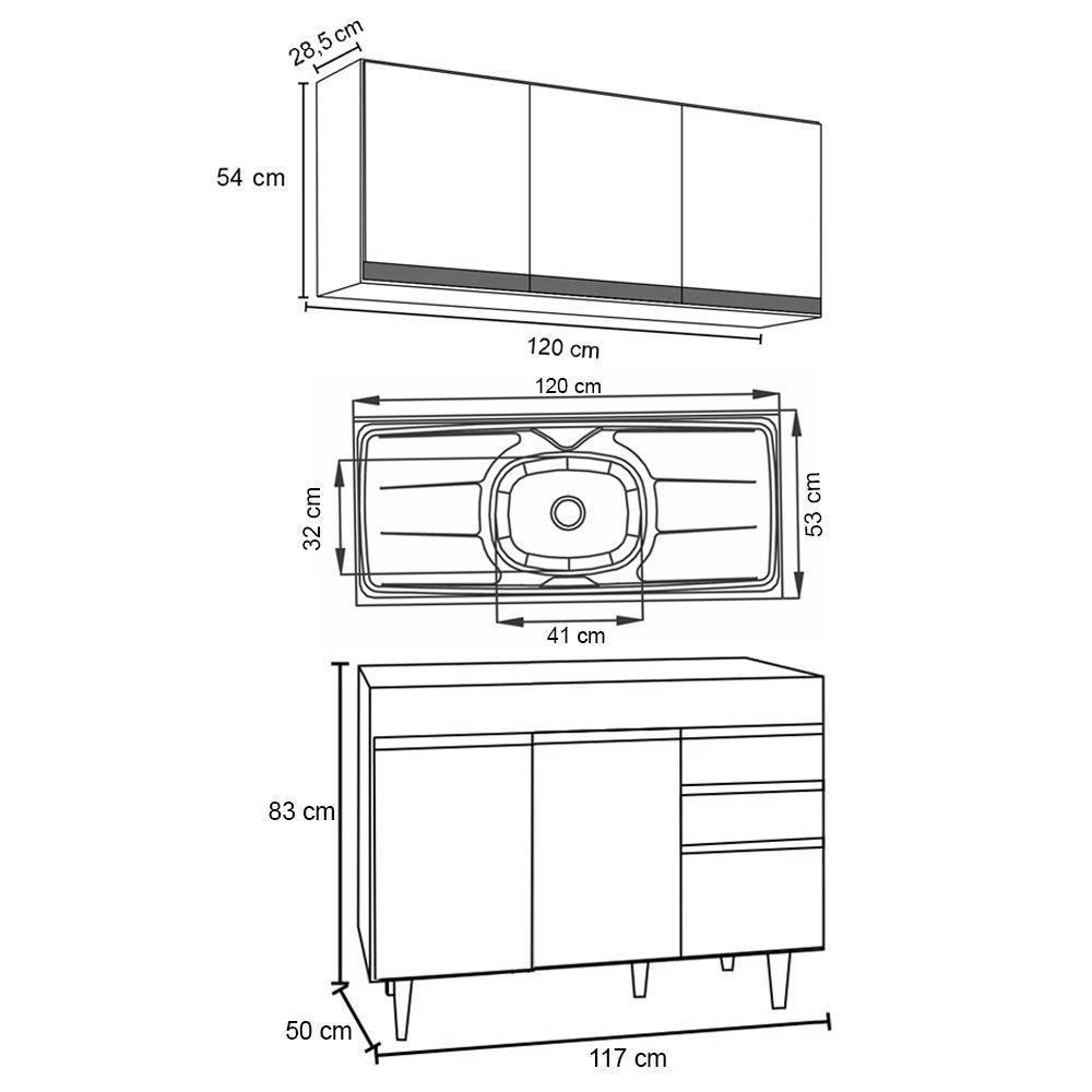 Armário Aéreo E Balcão Com Pia 120Cm Michigan Preto - 2
