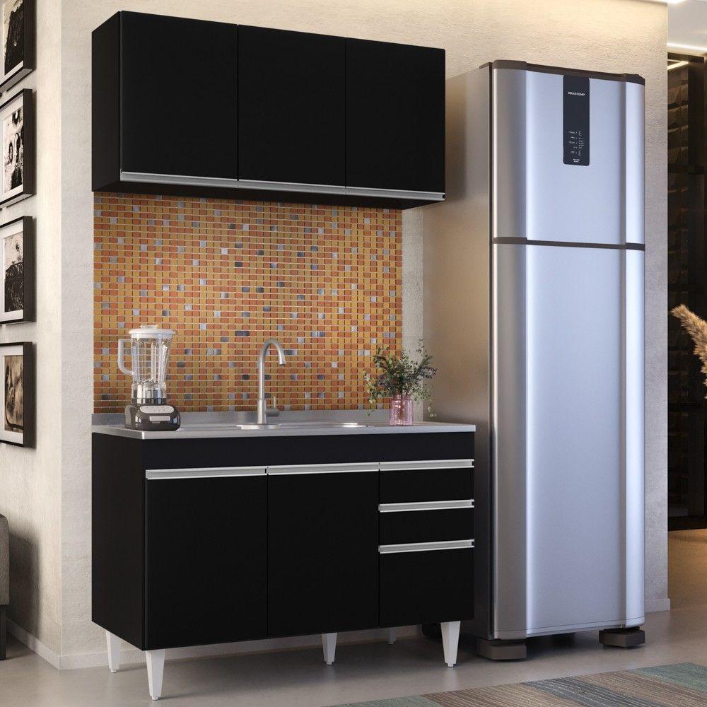 Armário Aéreo E Balcão Com Pia 120Cm Michigan Preto - 4