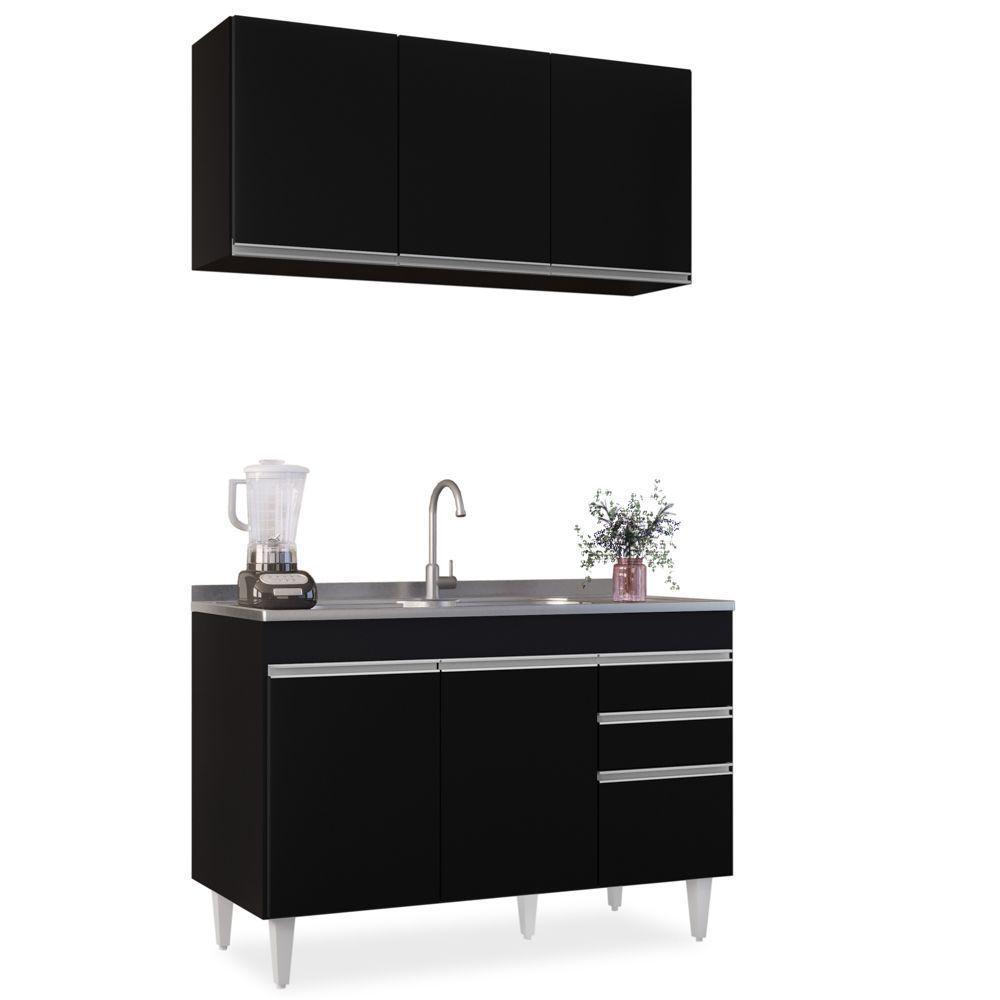 Armário Aéreo E Balcão Com Pia 120Cm Michigan Preto - 6